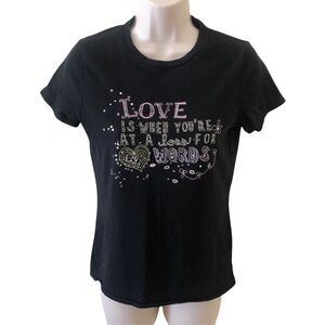 Graphic black tee, stitching and sequins, small